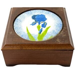 Sudberry House Vintage Wooden Trinket Box Tile Top Iris Floral Old Lyme CT